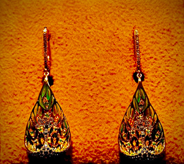 Peacock Enamel Earrings