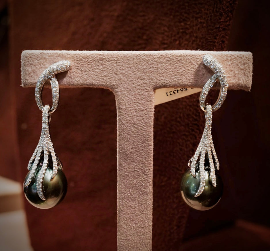 Black Tahitian Pearl & Diamond Earrings