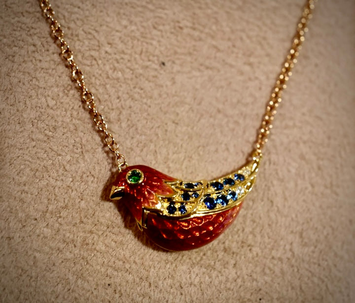 Enamel Bird Sapphire Necklace