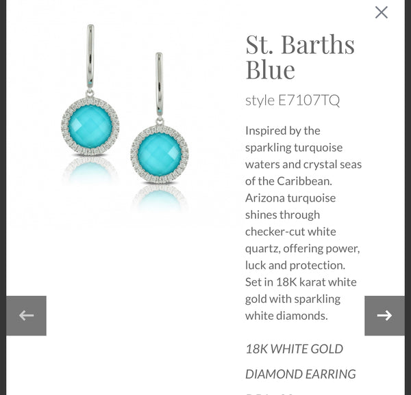 St. Barts Blue Turquoise & Diamond Earrings in 18K White Gold