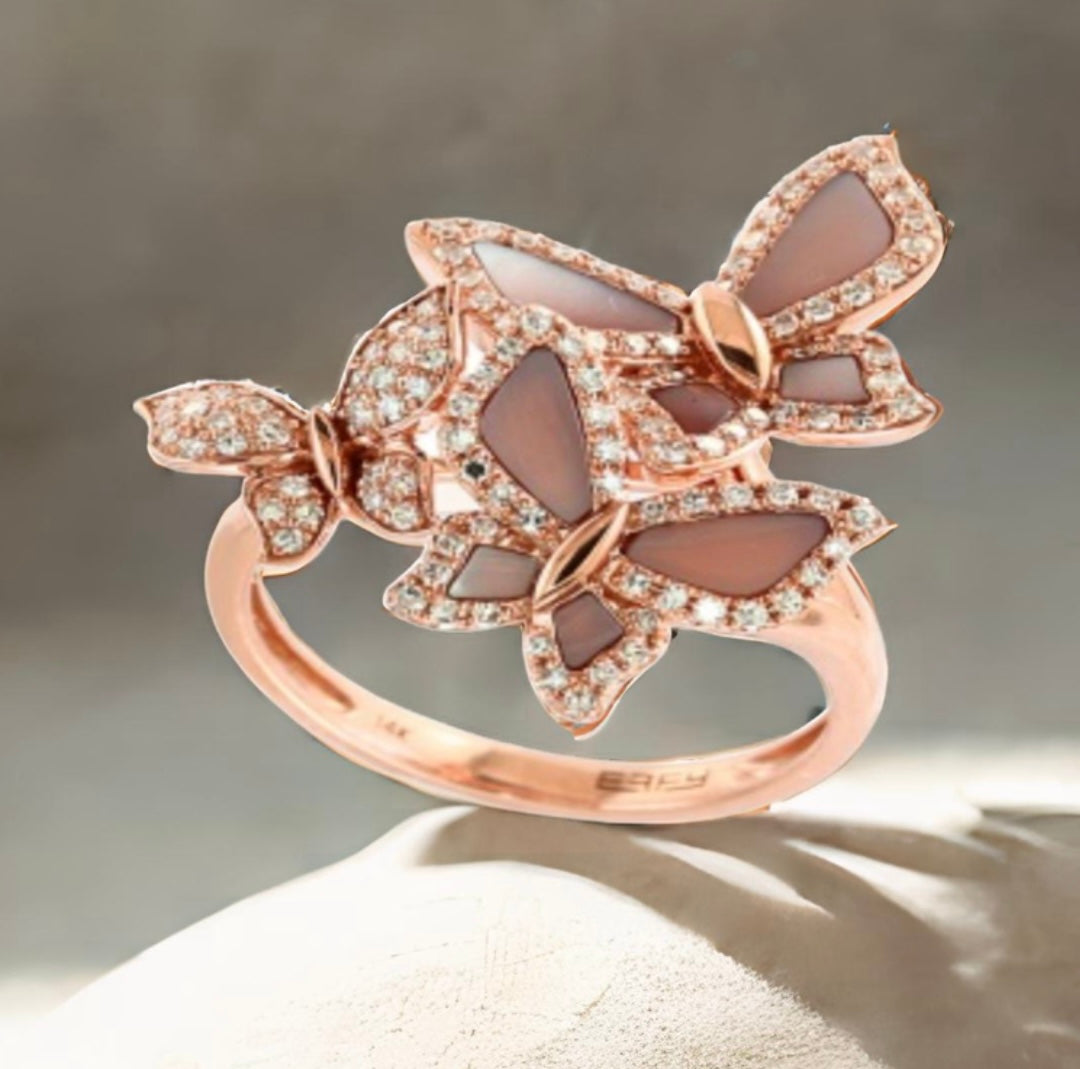 Butterfly Pink Mother of Pearl & Diamond Ring