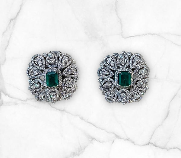 Emerald Diamond 18K White Gold Earrings